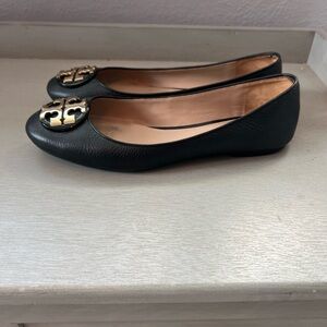 Tory Burch Black Leather Loafers with Gold Logo
